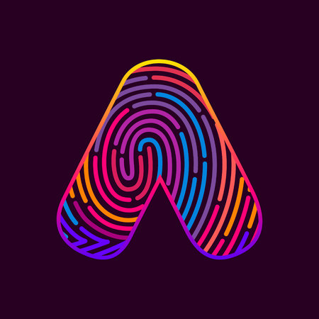 Letter A line icon vector fingerprint design template elements. Detective, audit or biometrics access control system.のイラスト素材