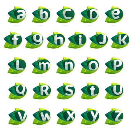 Ecology english alphabet letters with leaves set. Vector design template elements for your application or corporate identity.のイラスト素材