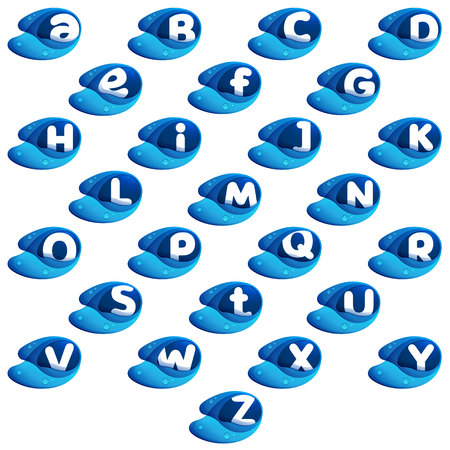 Alphabet letters with blue water drops set. Letters vector design template elements for your application or corporate identity.のイラスト素材