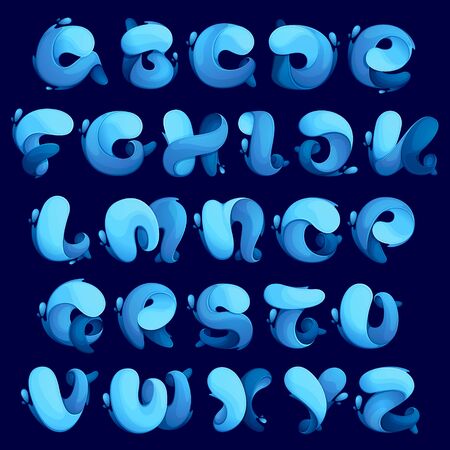 Alphabet ecology stylized letters with water waves and dew drops. Font style, vector design template elements for your eco friendly or organic label.の素材 [FY310128814342]