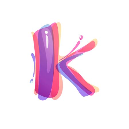 K letter logo formed by watercolor splashes. Color overlay style. Vector typeface for labels, headlines, posters, cards etc.のイラスト素材