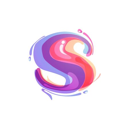 S letter logo formed by watercolor splashes. Color overlay style. Vector typeface for labels, headlines, posters, cards etc.のイラスト素材