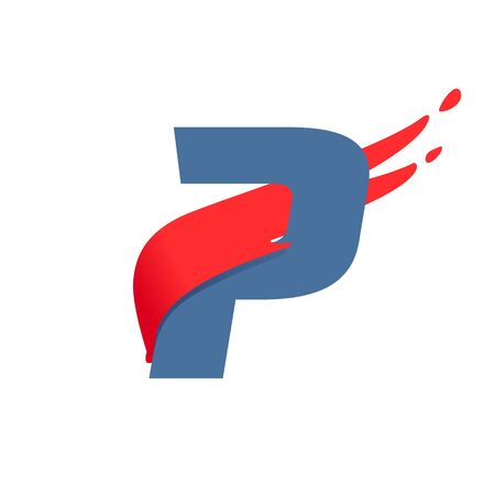 P letter logo with fast speed red flag line. Font style, delivery, sports etc vector design template elements.のイラスト素材