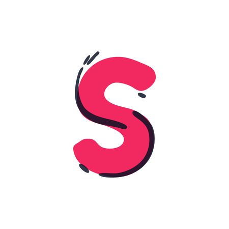 S letter logo handwritten with a felt-tip pen. Vector red marker font can be used for posters, interior or prints.のイラスト素材