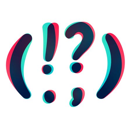 Overlapping gradient punctuation and extra characters. Curve rounded font. Vibrant glossy colors.のイラスト素材