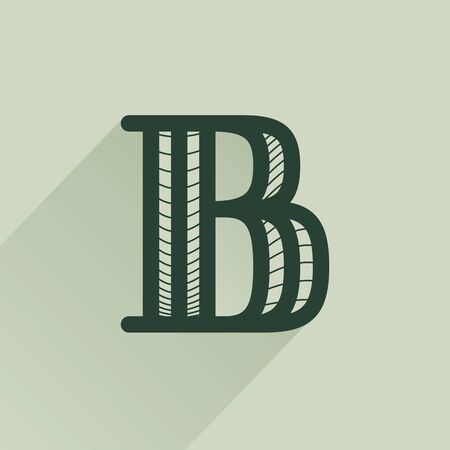 B letter logo in retro money style with line pattern and shadow. Vintage slab serif type for bank, bill, diploma, label and posters.のイラスト素材