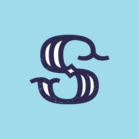 S letter logo in slab serif retro style with grunge texture. Vector font for your fashion poster, jewelry badge, vintage banner, boutique card etc.のイラスト素材