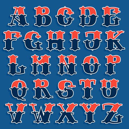 Alphabet letters in classic sport team style. Vintage vector font for your posters, sportswear, club t-shirt, banner, etc.のイラスト素材