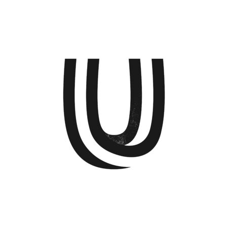 U letter logo formed by two parallel lines with noise texture. Vector black and white typeface for labels, headlines, posters, cards etc.のイラスト素材