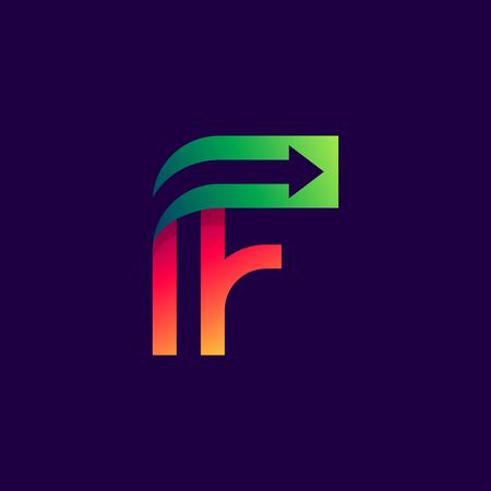 Letter F logo with arrow inside. Vector bright colours typeface for delivery labels, business headlines, finance posters, sport cards etc.のイラスト素材