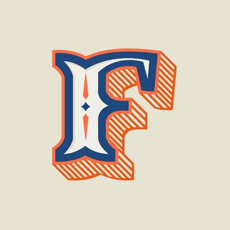 F letter logo in vintage western style with striped shadow. Vector font for barber shop labels, sport posters, jewelry cards etc.のイラスト素材