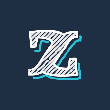 Z letter logo hand drawn in victorian style with hatching and line shadow. Vector serif font for barber shop labels, education posters and identity decoration.のイラスト素材