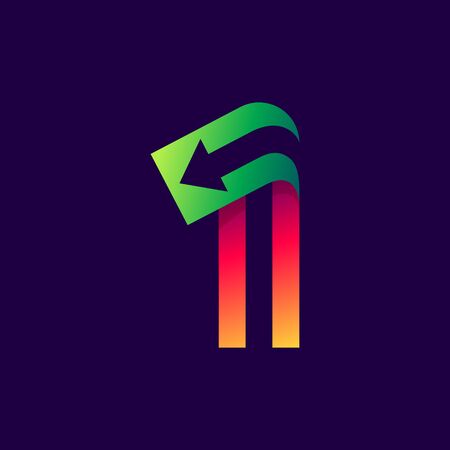 Number one logo with arrow inside. Vector bright colours typeface for delivery labels, business headlines, finance posters, sport cards etc.のイラスト素材