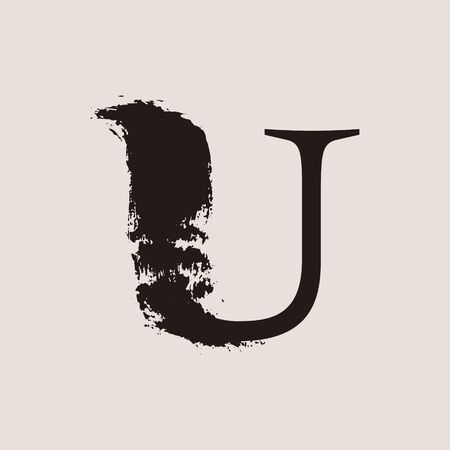 U letter logo. Custom serif style lettering with hand drawn brush stroke. Classic vector font for your fashion poster, jewelry badge, vintage banner, boutique card etc.のイラスト素材