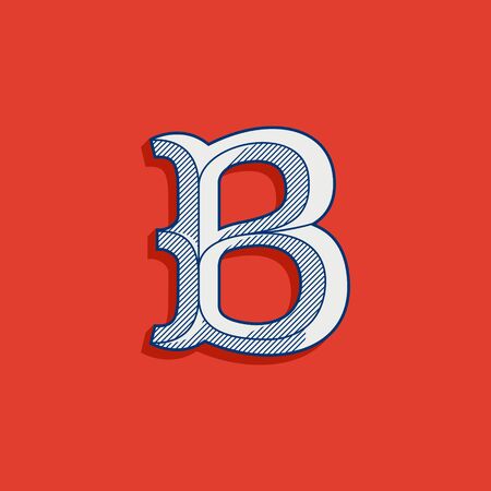 B letter logo in classic sport team style. Vintage slab serif font with lines shadow. Perfect for victorian identity, luxury package, retro book, western diploma, etc.のイラスト素材