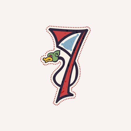 Number seven logo in true celtic knot-spiral style. Perfect typeface for history identity, medieval print, tribal posters, etc.のイラスト素材