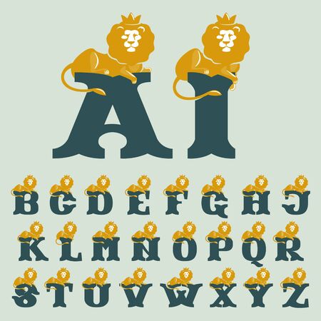 Alphabet with lying lion. Vector serif font perfect for premium labels, vintage posters and real estate identity, etc.のイラスト素材
