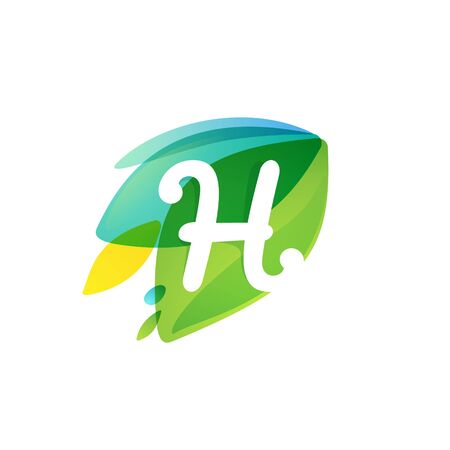 Letter H icon in dynamic leaves intersection shape.のイラスト素材