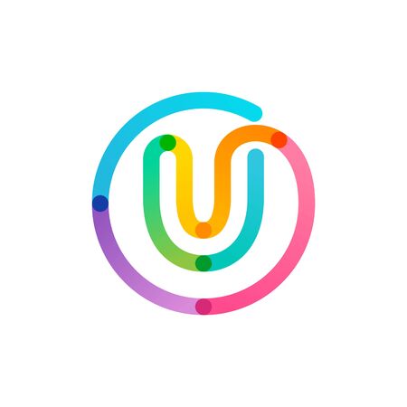 U letter  in a rainbow gradient circle. Impossible one line style. Perfect colorful icon for digital labels, science print, modern advertising, etc.のイラスト素材