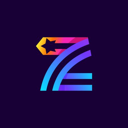 Letter Z logo with star inside. Vector parallel lines icon. Perfect font for multicolor labels,...