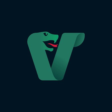 V letter logo with snake head silhouette. Vector font perfect for sport identity, danger posters and exotic company, etc.のイラスト素材