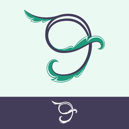 Number nine logo in floral vintage style. Perfect vector icon for luxury design, classic print, wedding labels, etc.のイラスト素材