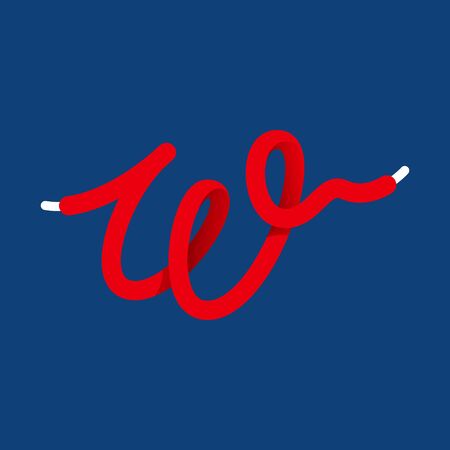 W letter sport logo formed by shoe lace. Vector handwritten script font can be used for workout labels, race headlines, fitness posters, delivery cards etc.のイラスト素材