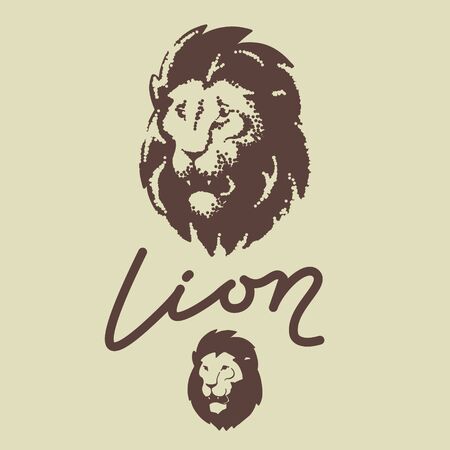 Lion head logo. Dots engraving template vector icon.のイラスト素材