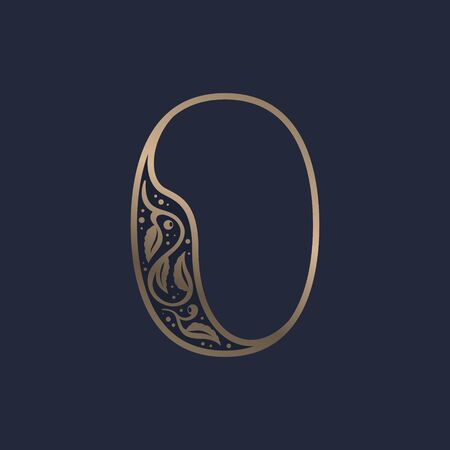Vintage number zero logo with premium decoration. Classic line serif font. Vector icon perfect to use in any alcohol labels, glamour posters, luxury identity, etc.のイラスト素材