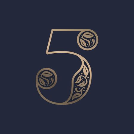 Vintage number five logo with premium decoration. Classic line serif font. Vector icon perfect to use in any alcohol labels, glamour posters, luxury identity, etc.のイラスト素材