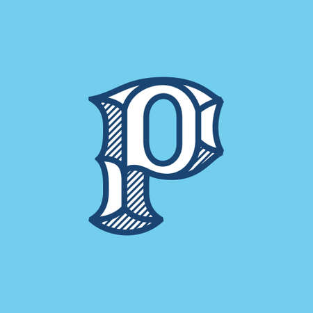 Decorative vintage P letter logo. Blackletter font perfect to use in any alcohol labels, retro style logos, circus posters, luxury identity, etc.のイラスト素材