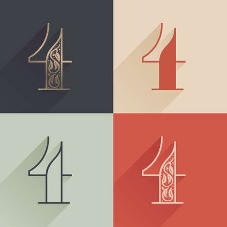 Classic number four with premium decoration. Four style serif font set. icon perfect to use in any alcohol labels, glamour posters, luxury identity, etc.のイラスト素材