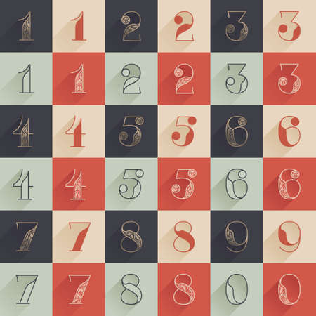Classic numbers set with premium decoration. Four style serif font set. icon perfect to use in any alcohol labels, glamour posters, luxury identity, etc.のイラスト素材