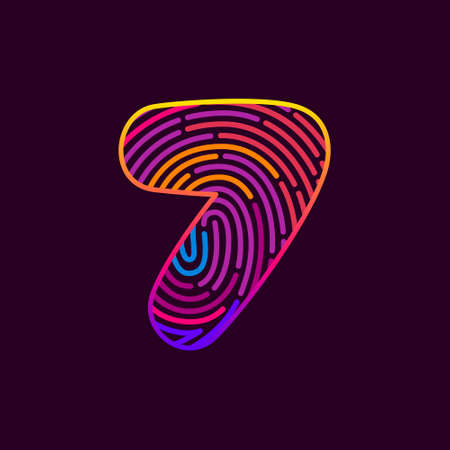 Number seven fingerprint colorful logo. Typeface for casino labels, nightlife headlines, bright...