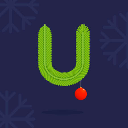 U letter formed by Christmas decorative fir-tree branches. Vector design template elements for your application or corporate identity.のイラスト素材