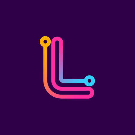 Multicolor L letter logo made of electric wire. This rounded striped icon can be used for tech ads,...