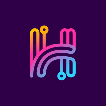 Multicolor H letter logo made of electric wire. This rounded striped icon can be used for tech ads, solder posters, energy company identity, etc.のイラスト素材