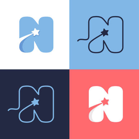 H letter logo set consisting of comet tail and negative space star icon. Perfect for energy company advertising, premium sign, success identity, etc.のイラスト素材