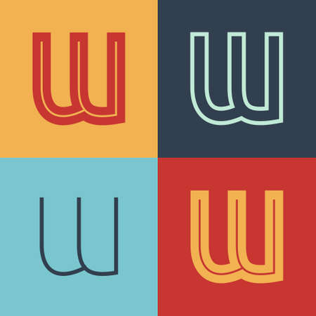 Art Deco inspired letter W logo set with line in the middle. Perfect for contemporary magazines, vintage branding, space posters, steampunk headers, and advertising.のイラスト素材