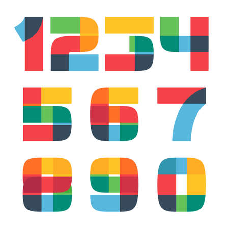 Numbers set colored brightly and vividly with colors overlay. You can use it in your corporate identity, children magazines, birthday posters, clothes design, and others.のイラスト素材