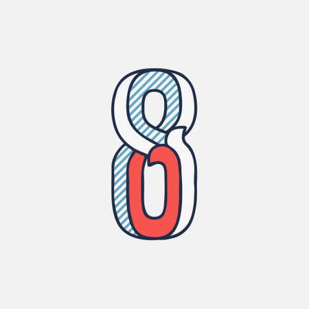 Vector condensed retro number eight logo with striped shadows. Perfect to use in retro identity, patriotic emblem, July 4th posters, original history design, and others.のイラスト素材
