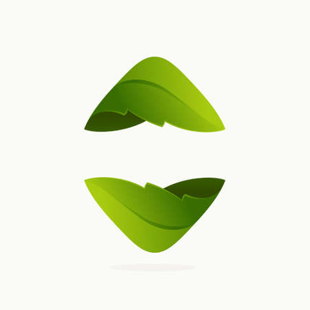 Ecology sphere logo made of twisted green leaves. Vector icon for agriculture labels, botanical headlines, herbal posters, foliage identity etc.のイラスト素材