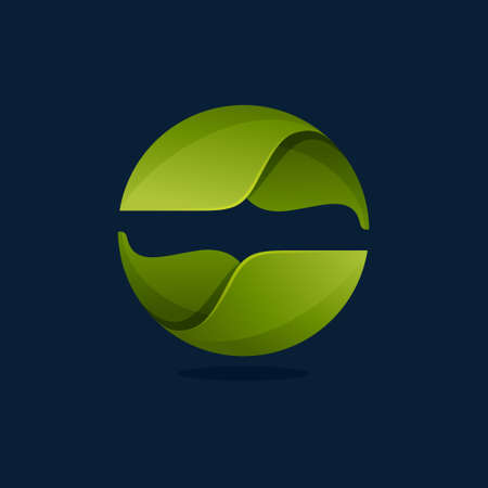 Ecology sphere logo made of twisted green leaves. Vector icon for agriculture labels, botanical headlines, herbal posters, foliage identity etc.のイラスト素材