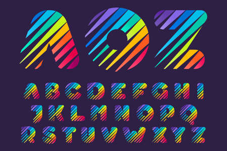 Alphabet with multicolor diagonal lines. Fast speed vector template for your sport team identity, dynamic packaging, technology posters, taxi design, and etc.のイラスト素材