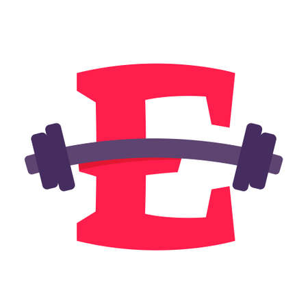 E letter with barbell. Vector design template elements for your application or corporate identity.のイラスト素材