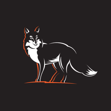 Fox illustration on black background. Vector icon design template for your logo or corporate identity.のイラスト素材