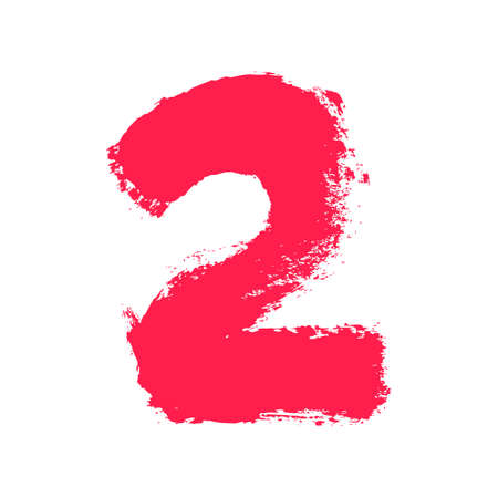 Number two painted with a dry brush. Hand drawn font. Vector grunge style design elements for use in posters or prints.のイラスト素材