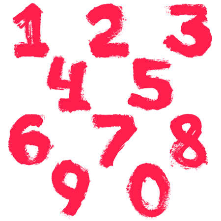 Numbers set painted with a dry brush. Hand drawn font. Vector grunge style design elements for use in posters or prints.のイラスト素材
