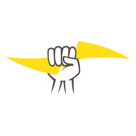 Hand grasping lightning. Vector elements for your application or corporate identity design.のイラスト素材