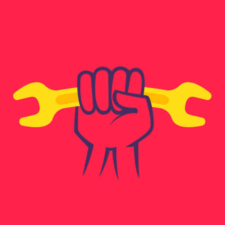 Hand grasping wrench. Vector elements for your application or corporate identity design.のイラスト素材